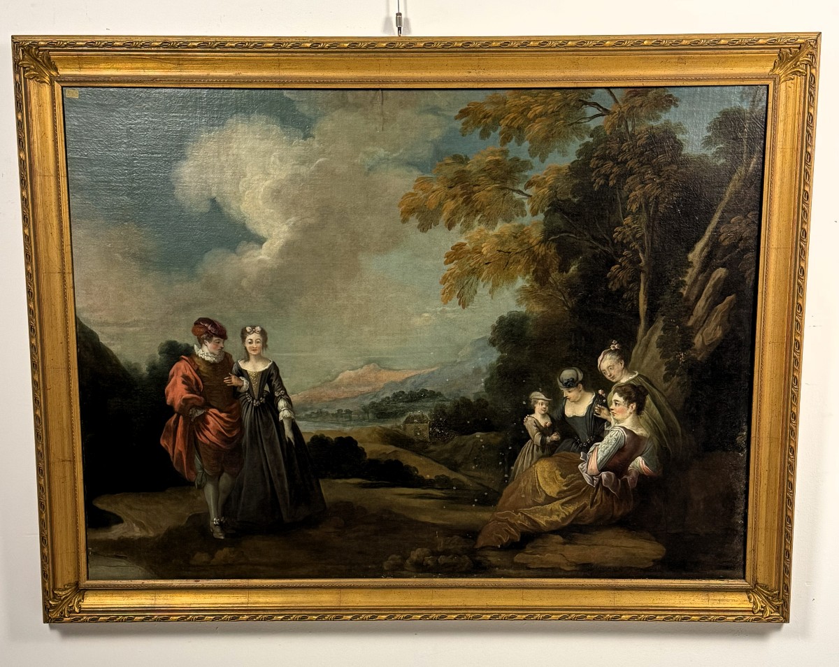 Anonimo degli inizi del XIX secolo,  Scena di genere in un giardino