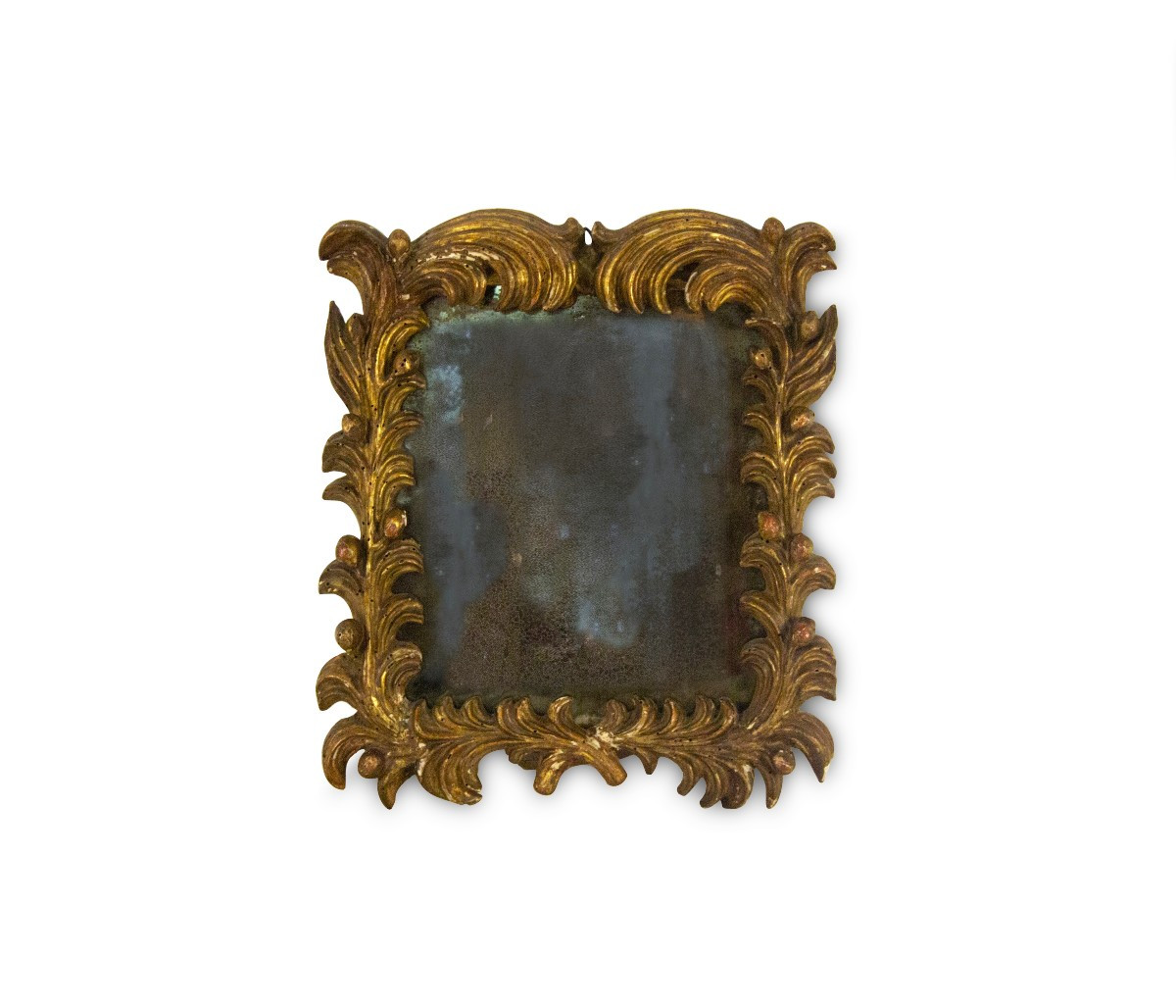 Cornice montata a specchiera in legno scolpito e dorato, XVIII secolo