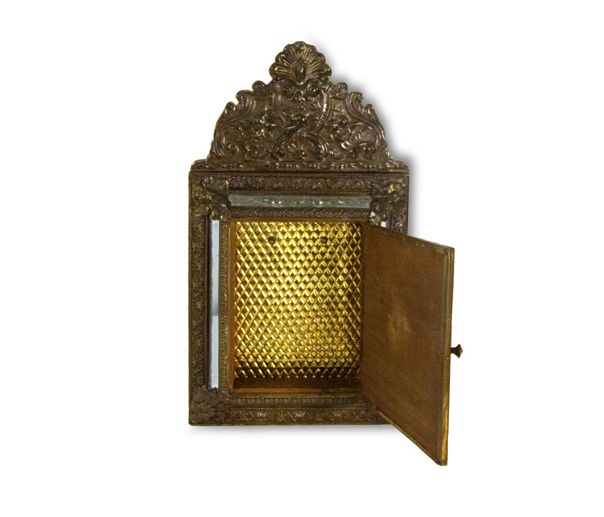 Specchiera portachiavi in lamierino sbalzato, inizi del XX secolo-photo-2