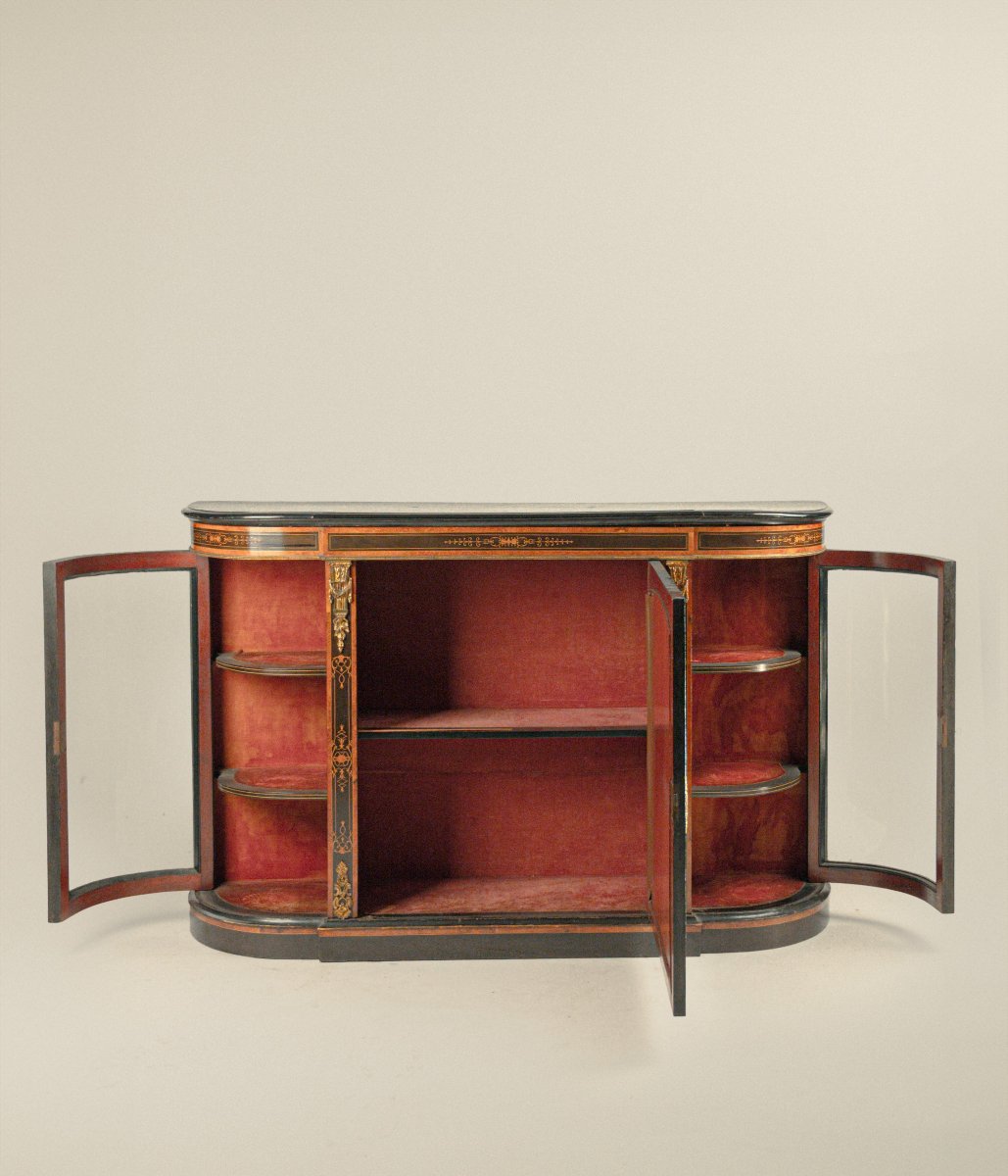 Credenza in legno ebanizzato e intarsiata in legni diversi, Inghilterra,  XIX secolo-photo-2