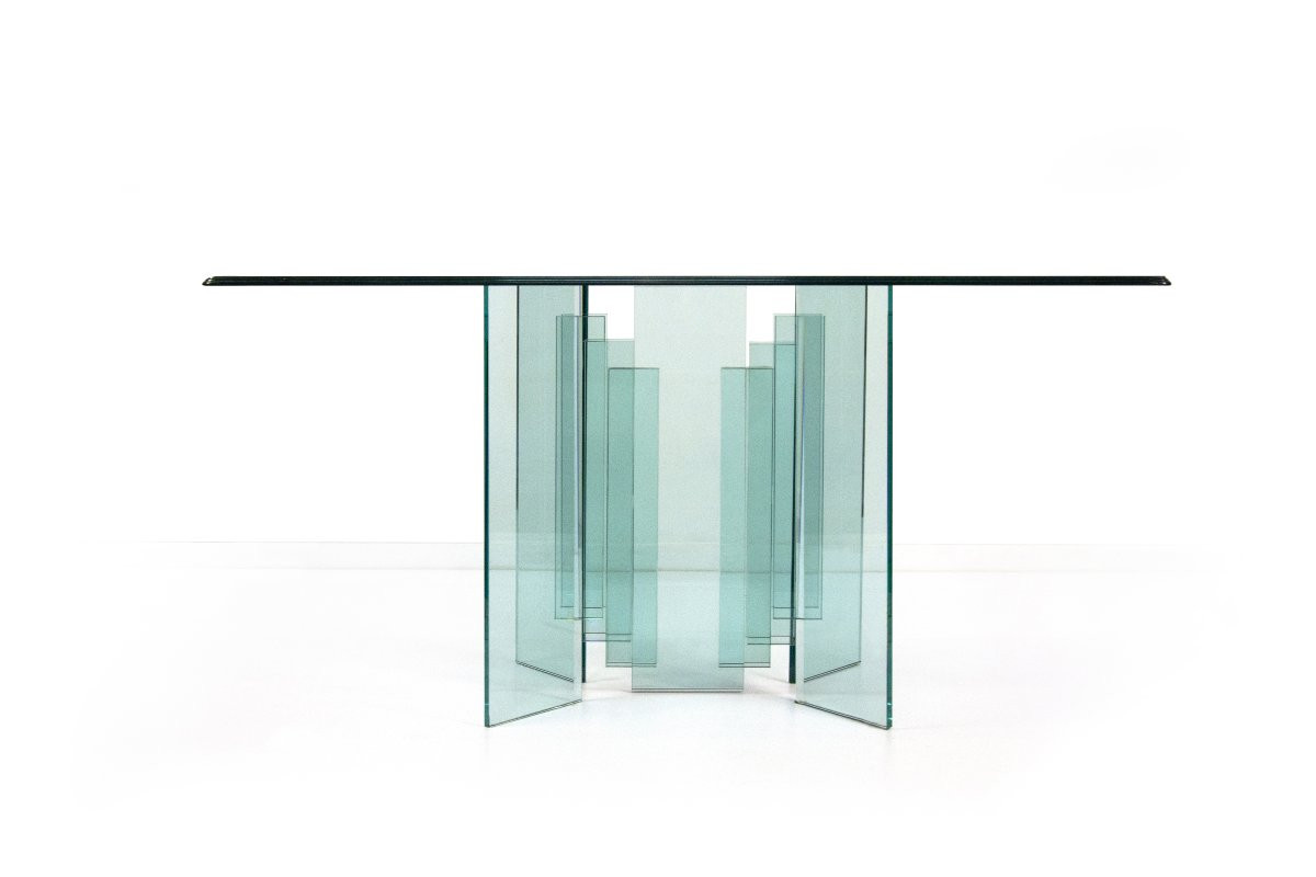 Vetreria italiana, console in cristallo trasparente, XX secolo-photo-4