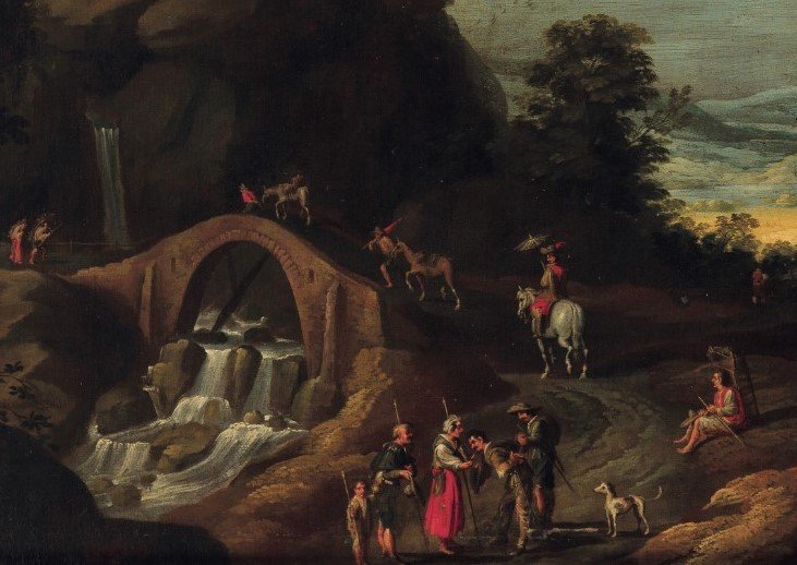 Paul Brill - ambito di,  "Paesaggio fluviale con viandanti"-photo-3