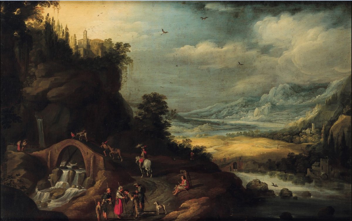 Paul Brill - ambito di,  "Paesaggio fluviale con viandanti"-photo-1