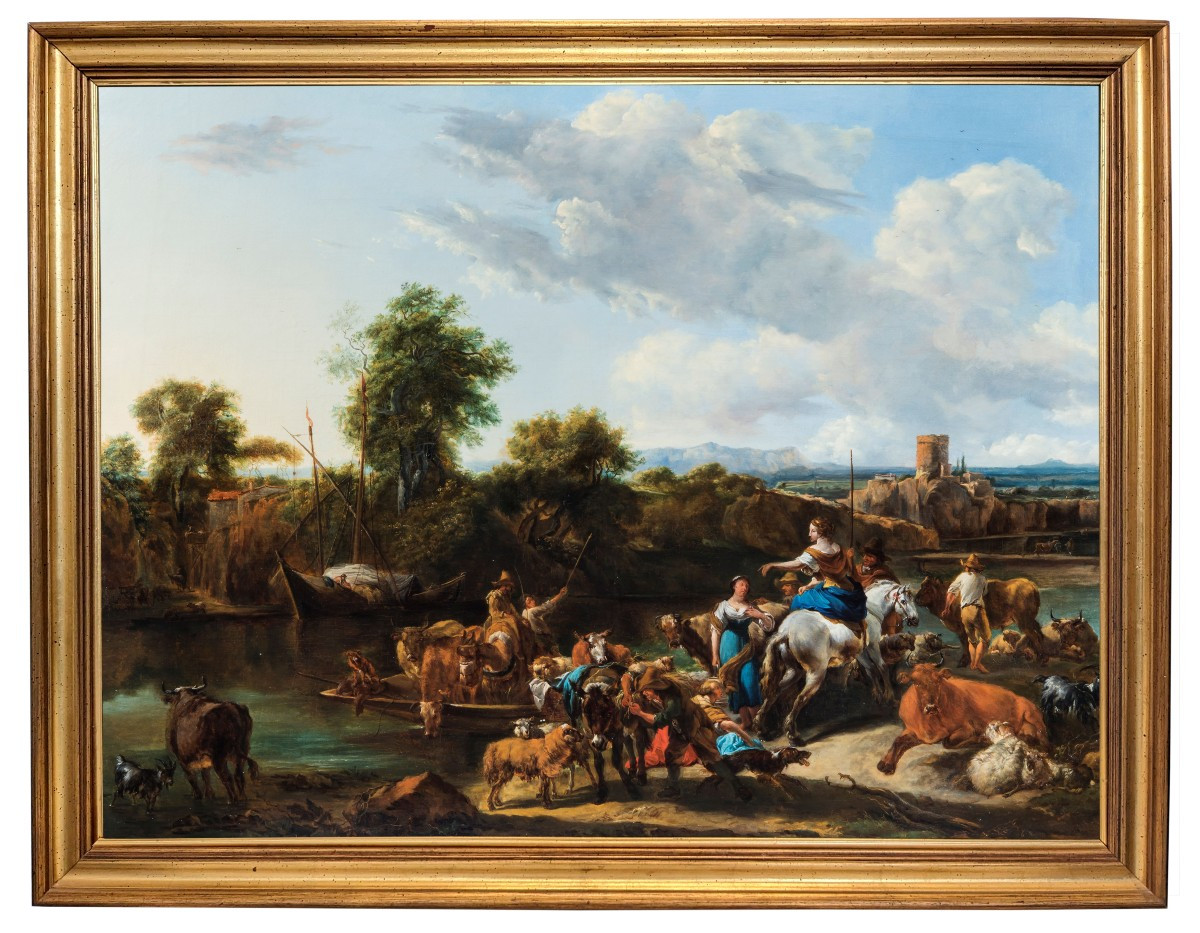 Nicolaes Berchem Il passaggio del fiume dei pastori con gli armenti, 1655 circa