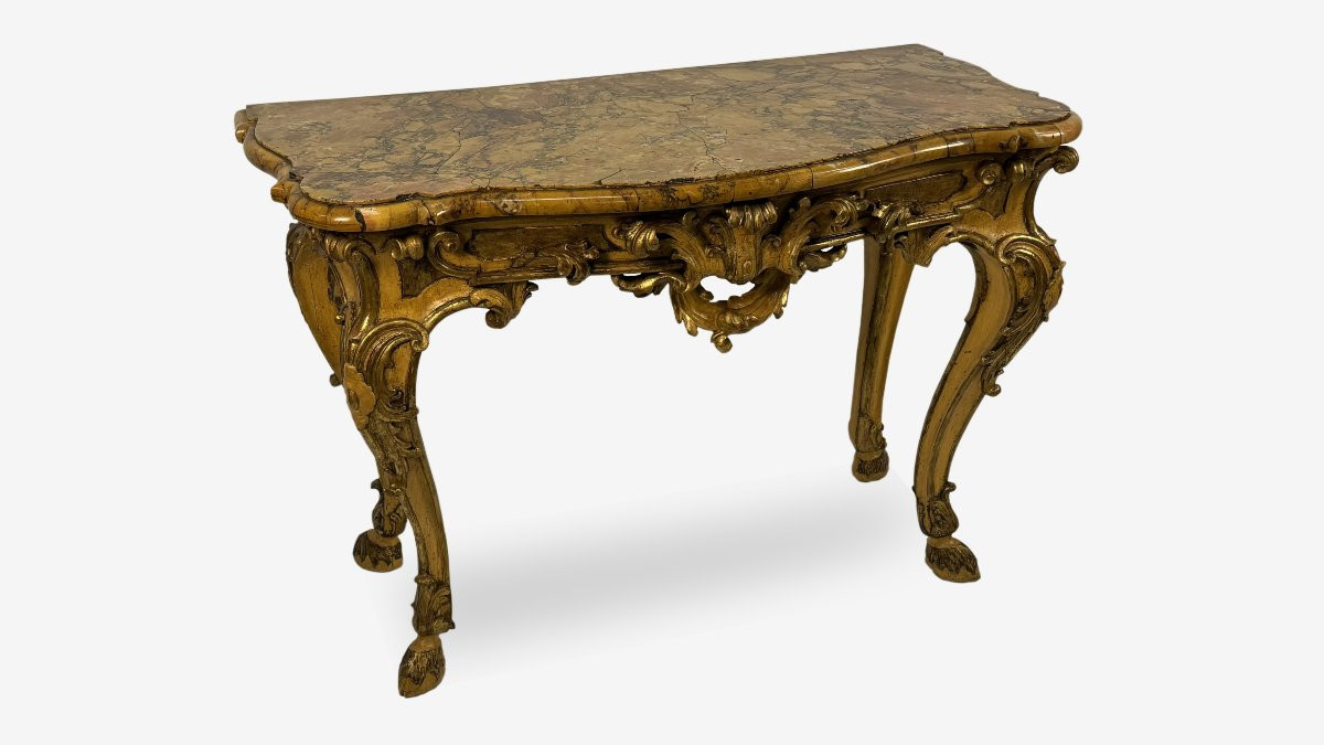 Console in legno scolpito, laccato e dorato, XVIII secolo,-photo-4