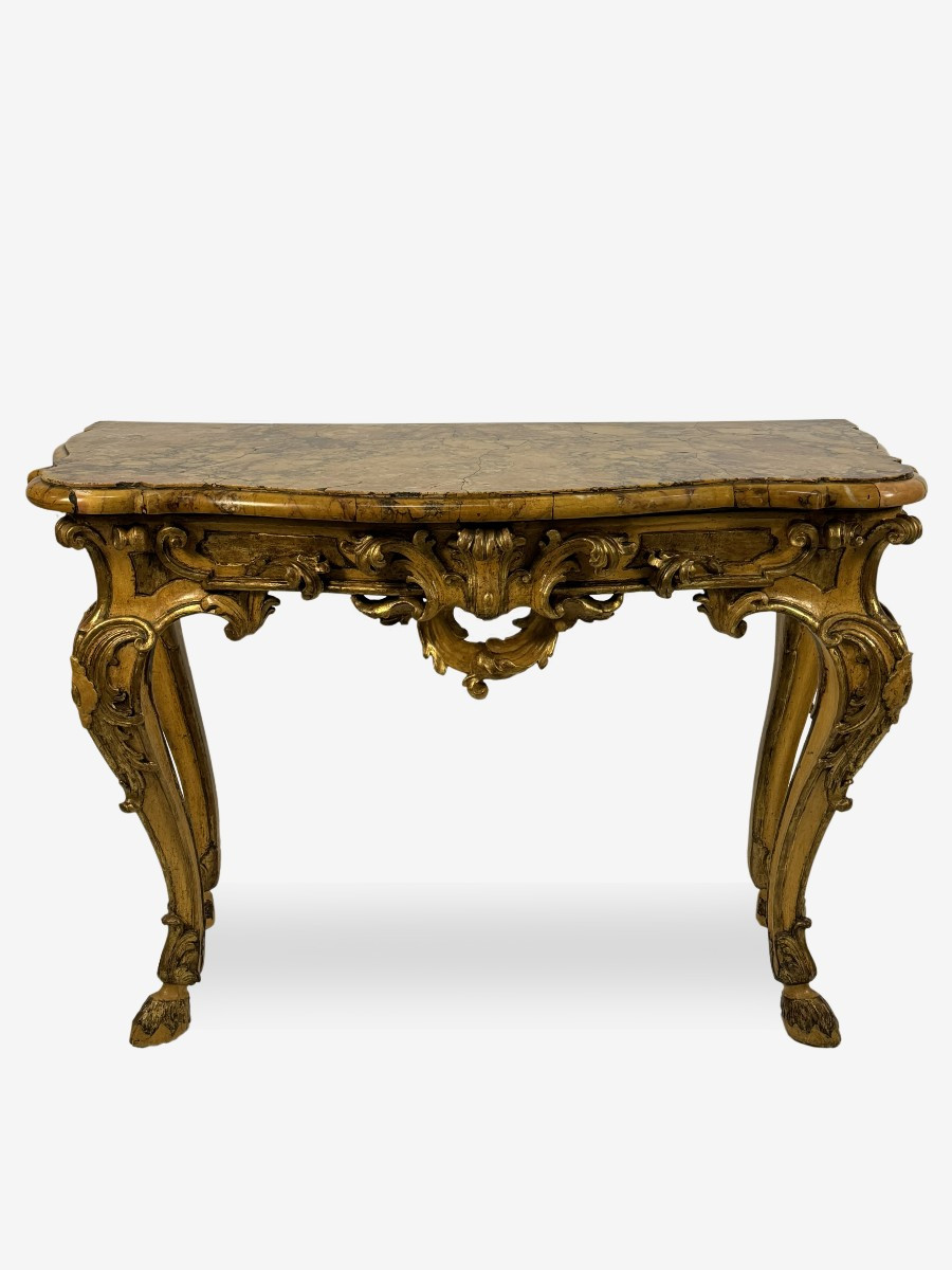 Console in legno scolpito, laccato e dorato, XVIII secolo,