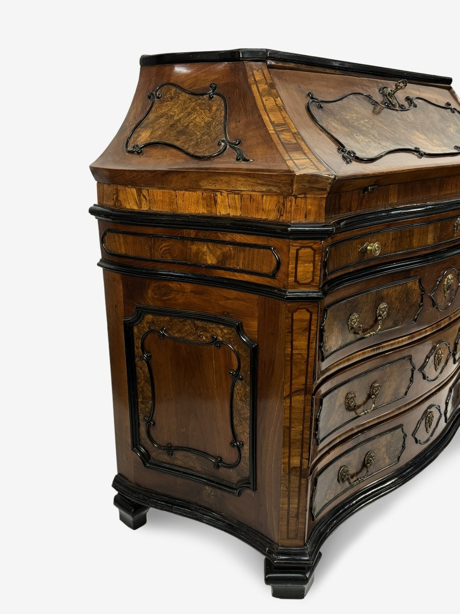 Cassettone a ribalta lastronata in noce e radica di noce, Lombardia, metà del XVIII secolo-photo-4