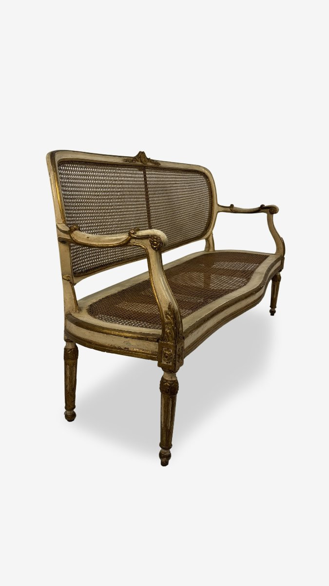 Divano in legno laccato e dorato, fine del XVIII secolo-photo-3