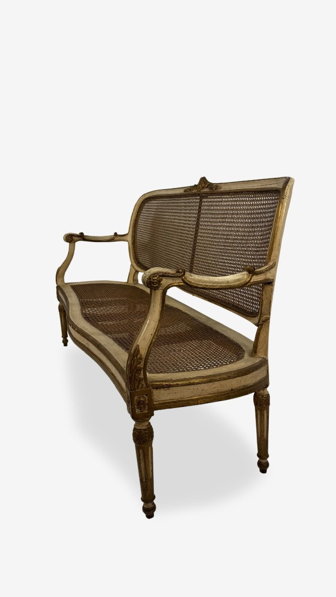 Divano in legno laccato e dorato, fine del XVIII secolo-photo-4