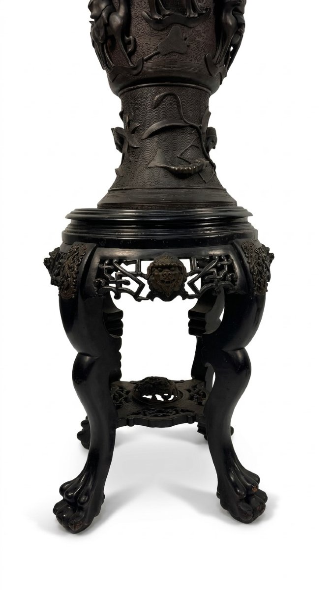 Coppia di grandi vasi in bronzo brunito, Giappone, XX secolo-photo-1