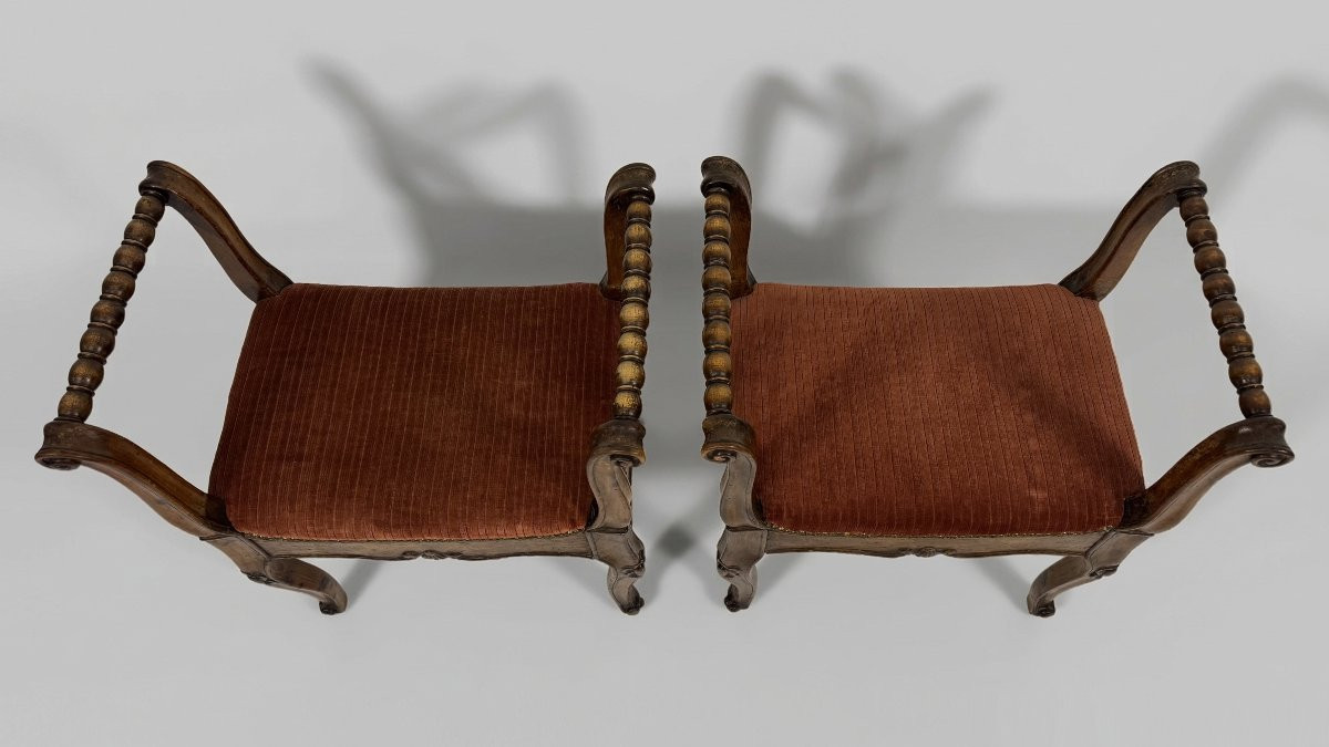 Coppia di panchetti in noce, XVIII secolo-photo-2