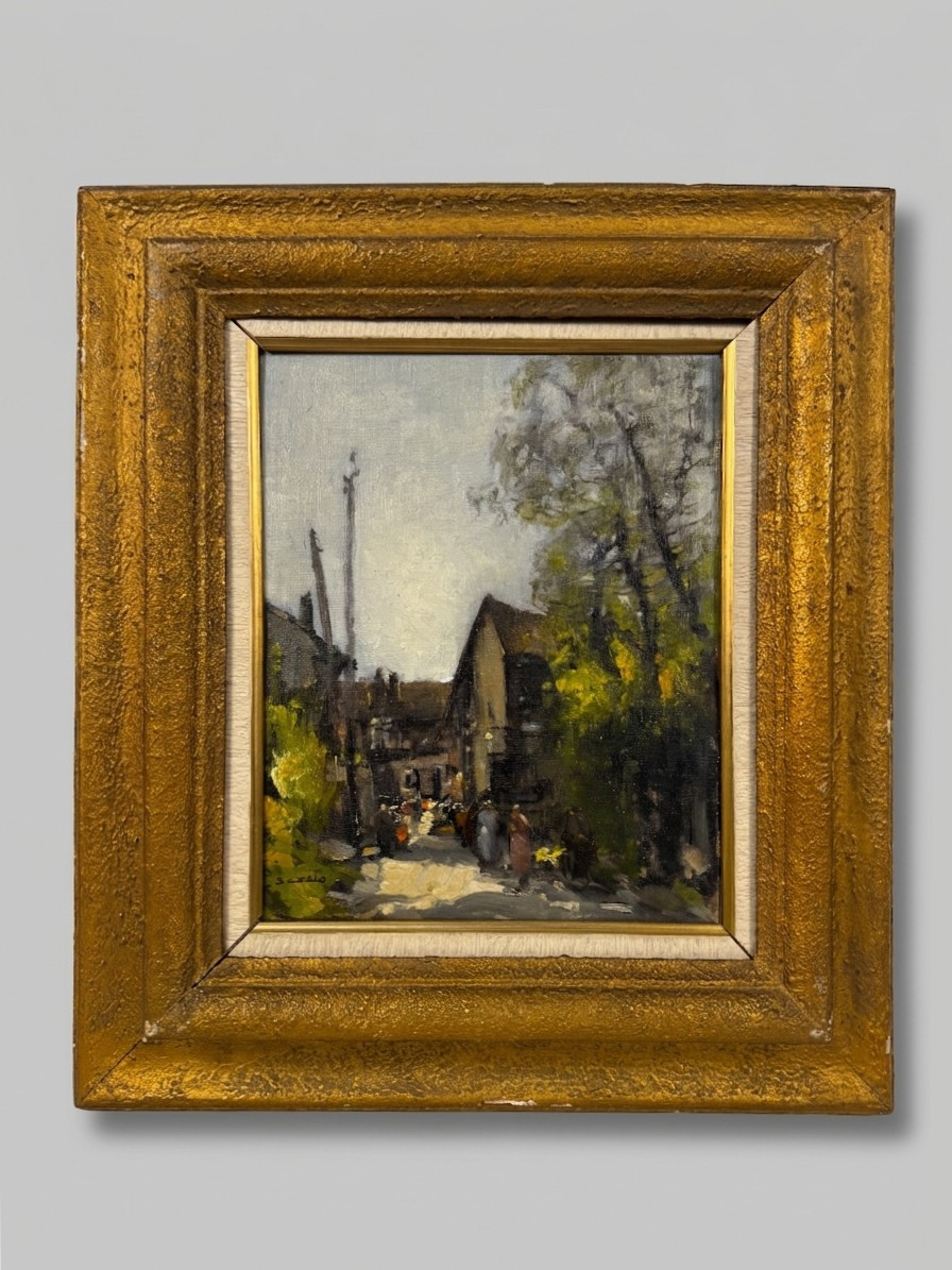 Bernardo Gentili (1900 - 1963) ,  "Veduta di paese con figure"