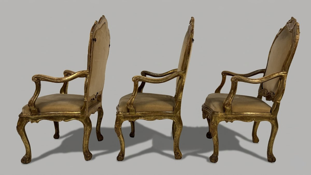 Tre poltrone in legno dorato, Venezia, XVIII secolo-photo-2
