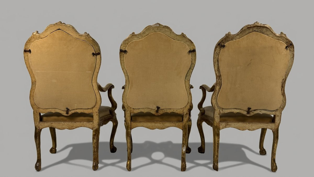 Tre poltrone in legno dorato, Venezia, XVIII secolo-photo-3