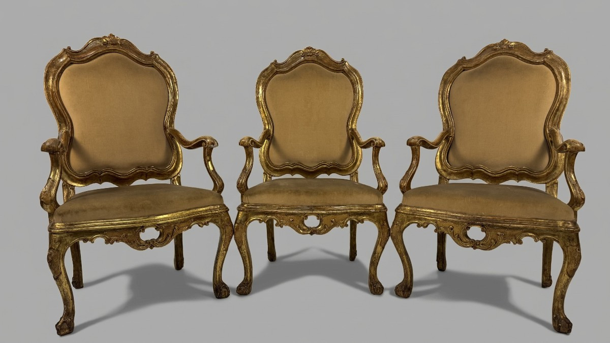 Tre poltrone in legno dorato, Venezia, XVIII secolo
