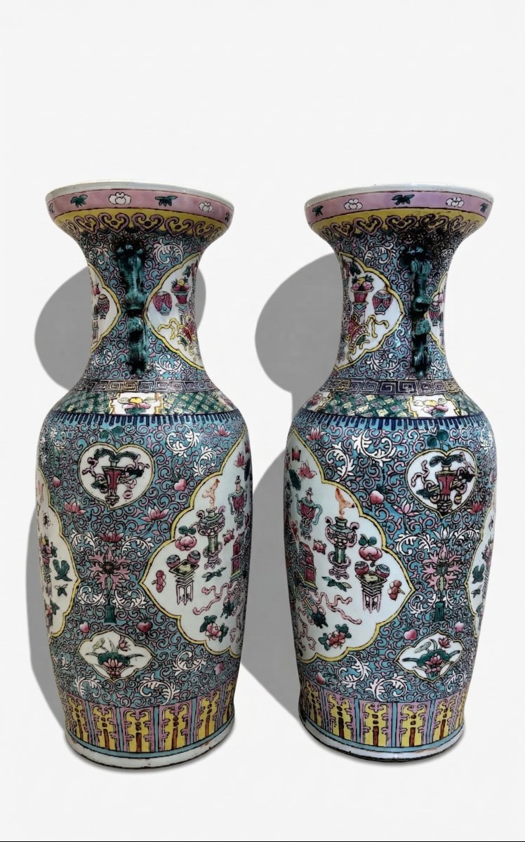 Coppia di vasi in porcellana policroma, Cina, XIX secolo-photo-2