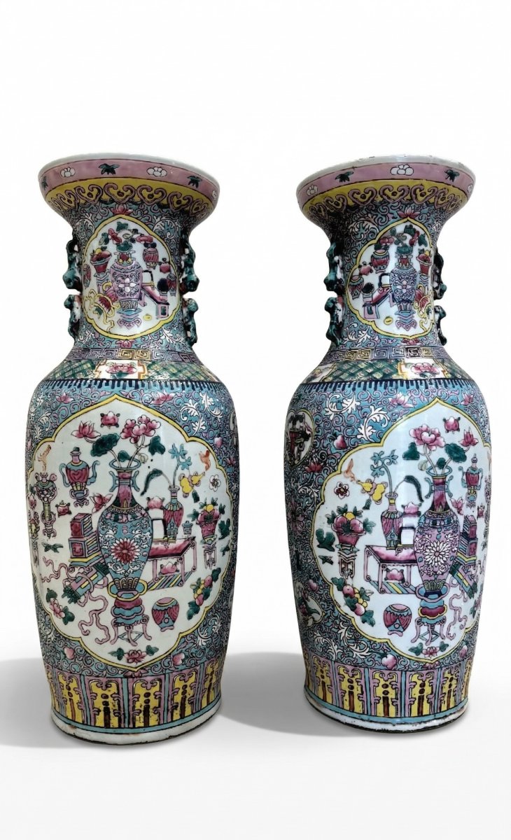 Coppia di vasi in porcellana policroma, Cina, XIX secolo-photo-3