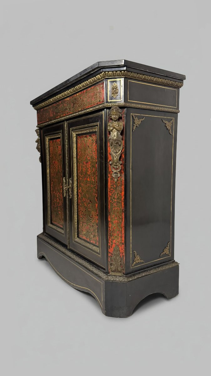 Credenza intarsiata in tartaruga e ottone alla boulle e legno ebanizzato, fine del XIX secolo-photo-2