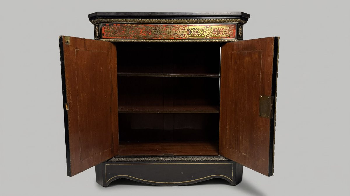 Credenza intarsiata in tartaruga e ottone alla boulle e legno ebanizzato, fine del XIX secolo-photo-4