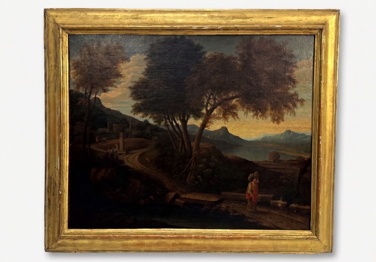 Anonimo del XVIII secolo,  Paesaggio con figura e lago sullo sfondo