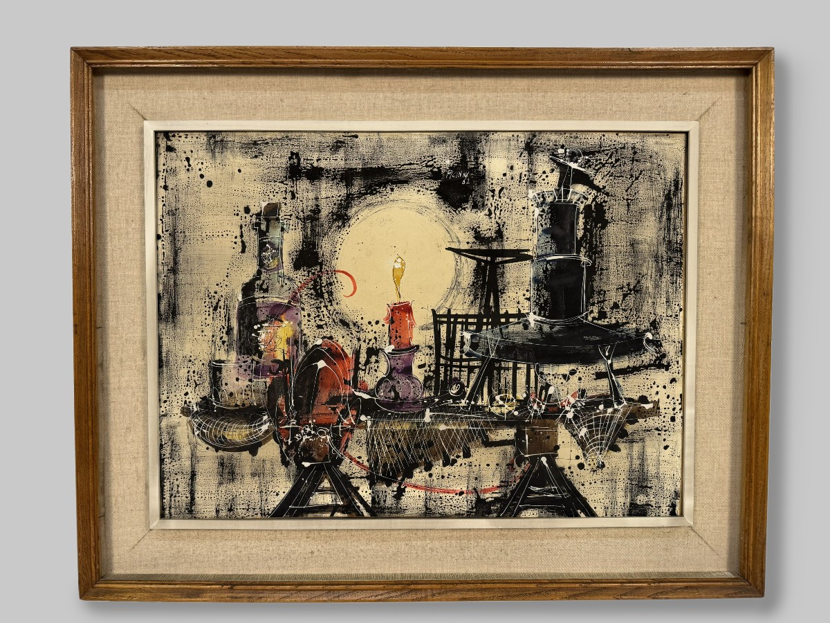 Picinni Gennaro, Bari 1933 – Bari 2022 Natura morta con bottiglia e candela, 1962