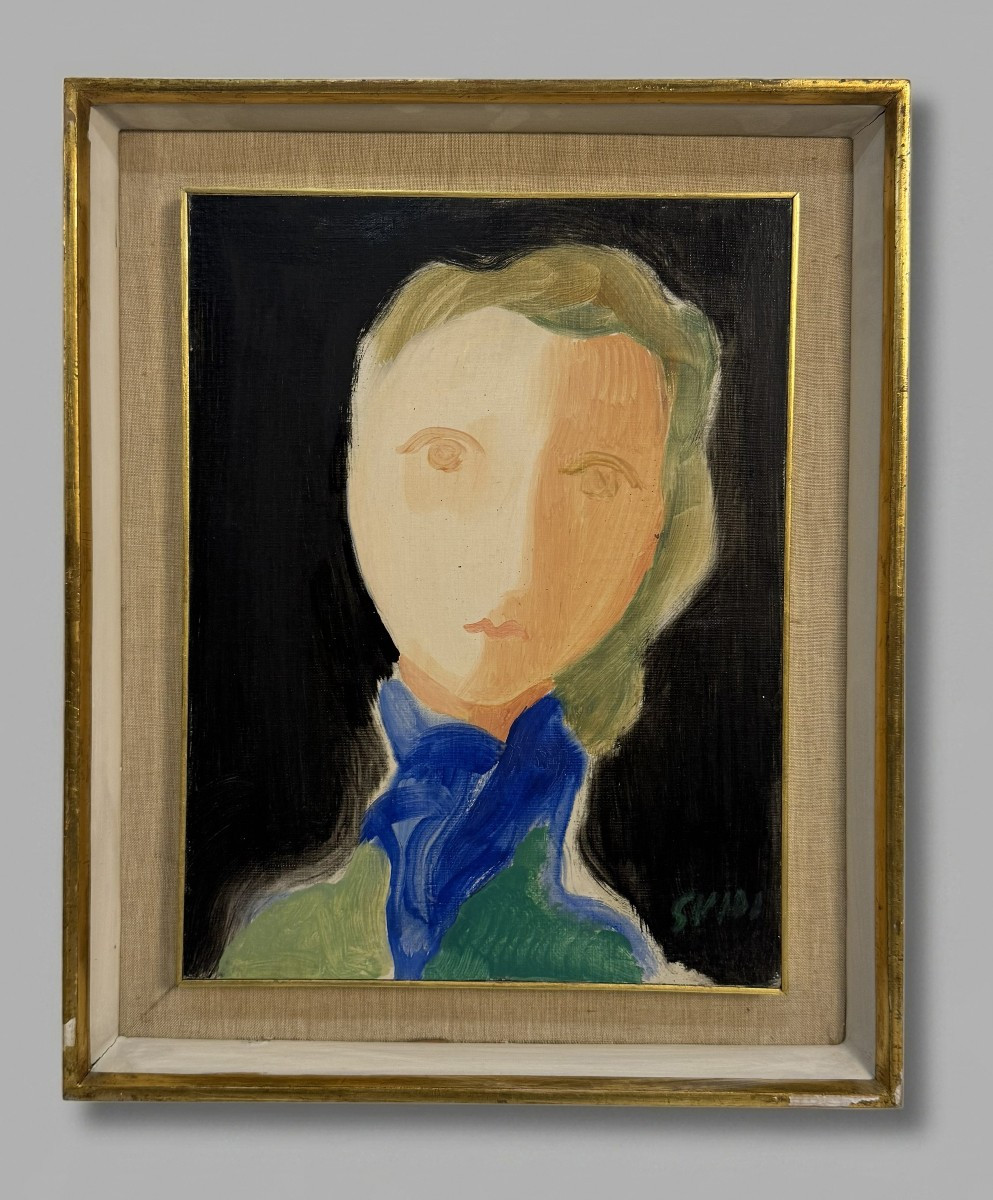 Guido Virgilio,  Ritratto femminile con foulard azzurro