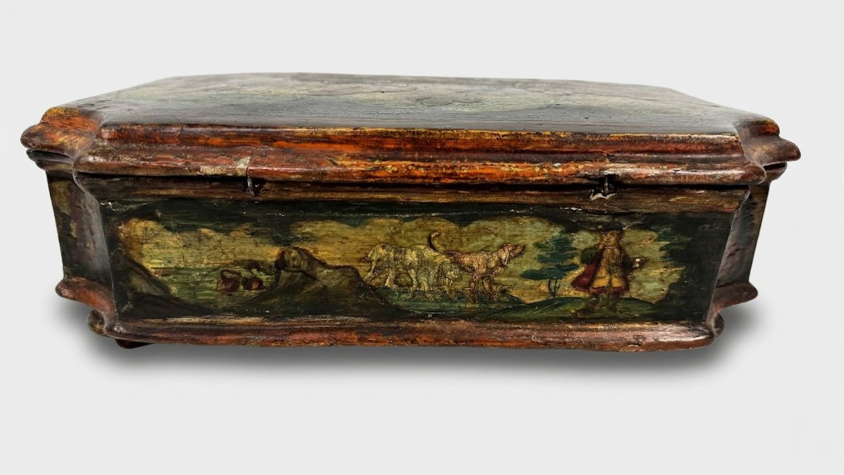 Scatola in legno laccato in policromia e arte povera, Venezia, XVIII secolo-photo-2
