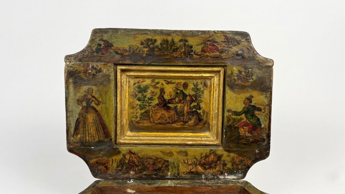 Scatola in legno laccato in policromia e arte povera, Venezia, XVIII secolo-photo-3