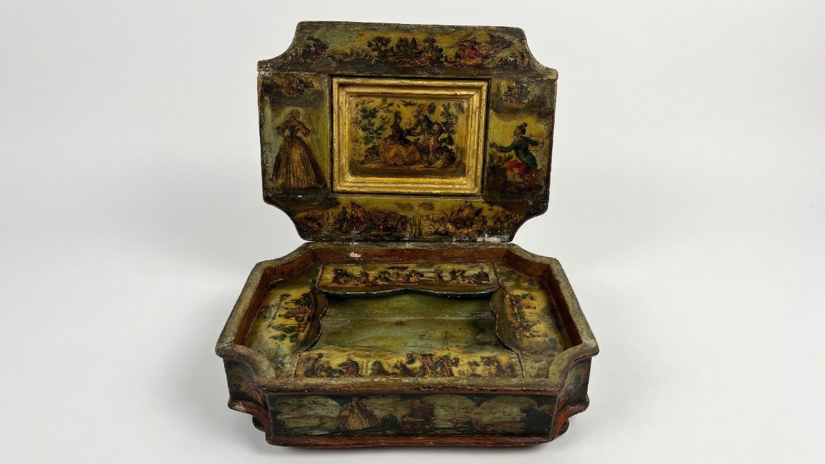 Scatola in legno laccato in policromia e arte povera, Venezia, XVIII secolo-photo-4