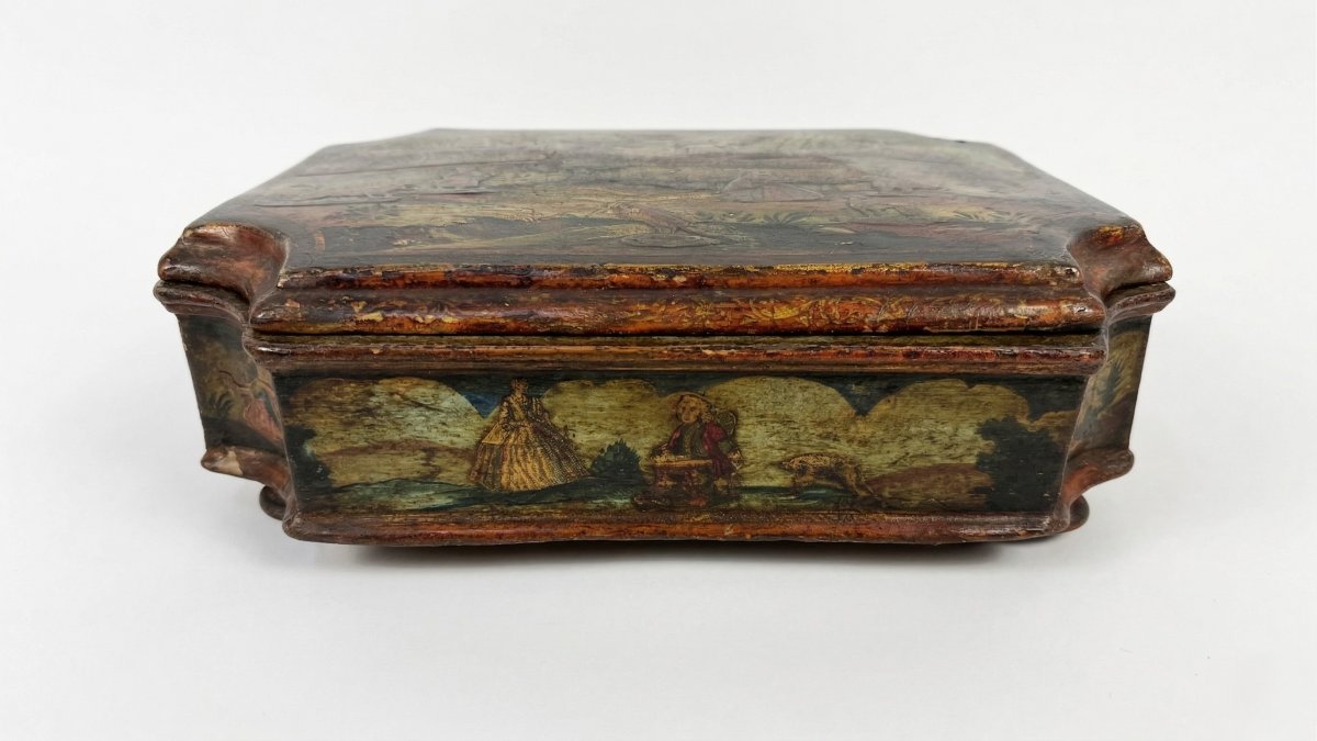 Scatola in legno laccato in policromia e arte povera, Venezia, XVIII secolo-photo-3