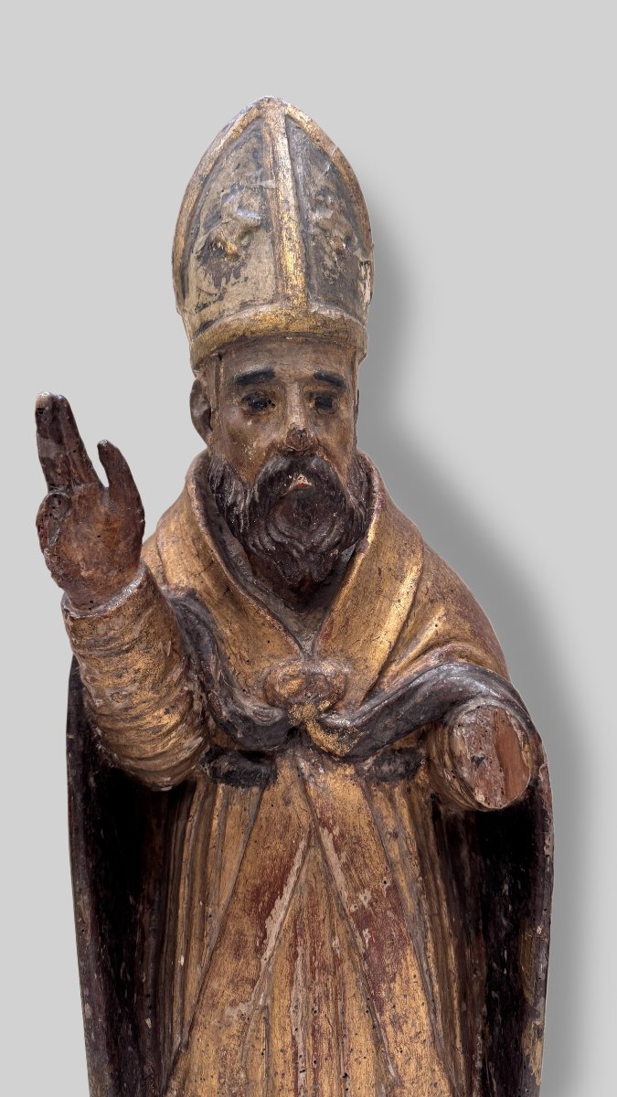 Scultore del XVII secolo,  "Santo vescovo in atto benedicente"-photo-4