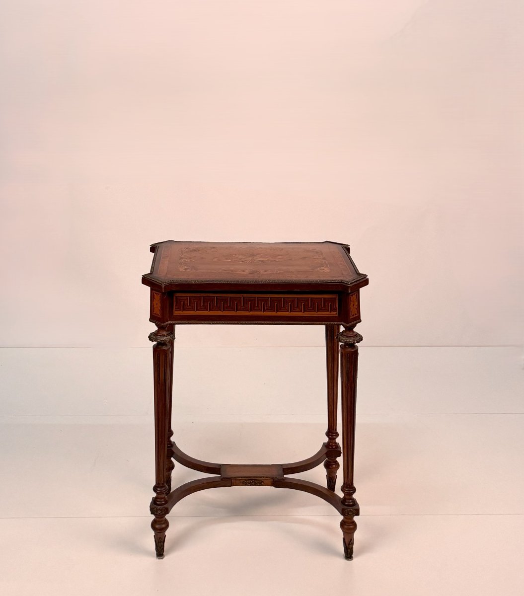 Piccola toilette intarsiata in legni diversi, di gusto Napoleone III, XIX secolo-photo-4