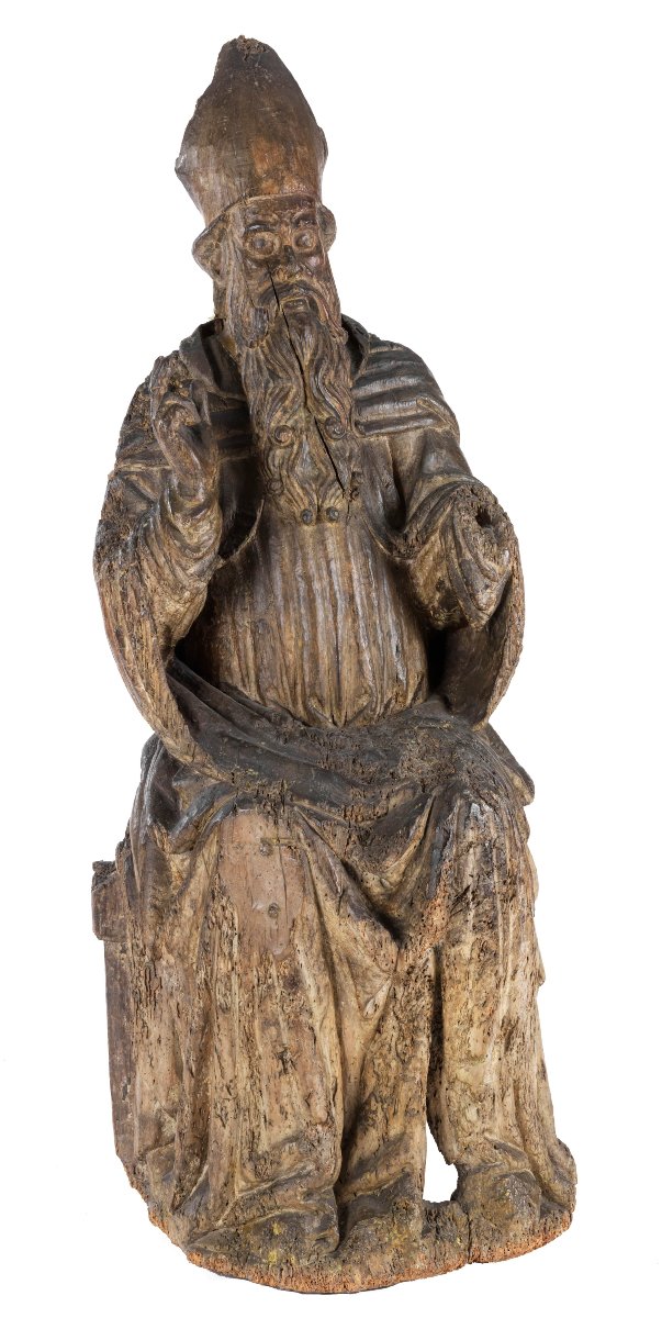Sculture del XVII secolo,  scultura lignea raffigurante "Santo Vescovo benedicente"