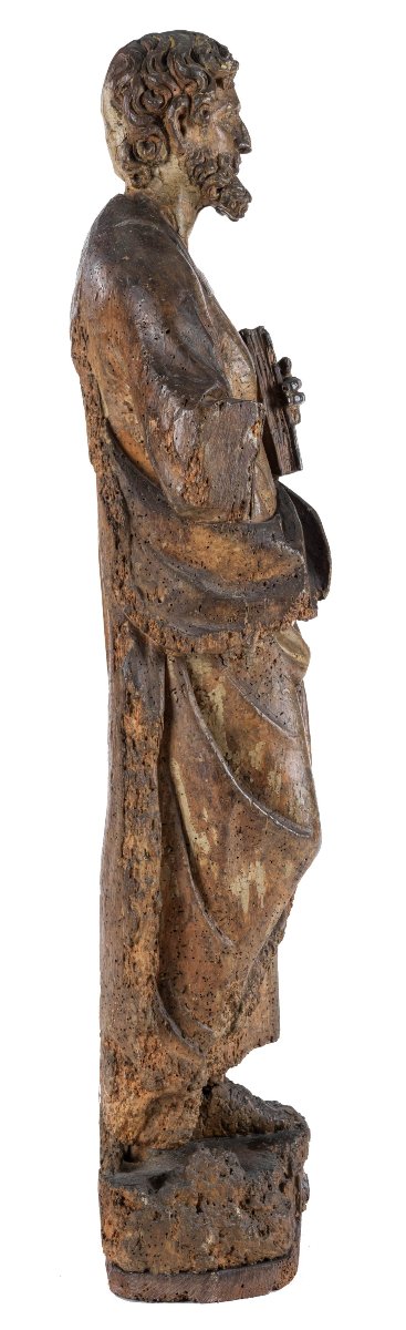 Scultore del XVII secolo, scultura lignea raffigurante"Santo con Bibbia"-photo-2