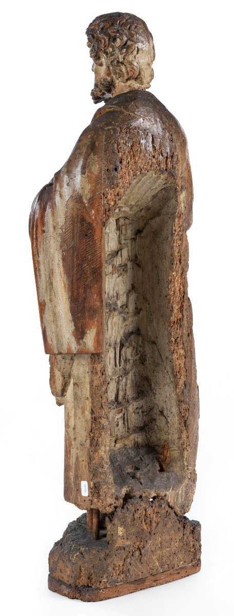 Scultore del XVII secolo, scultura lignea raffigurante"Santo con Bibbia"-photo-3