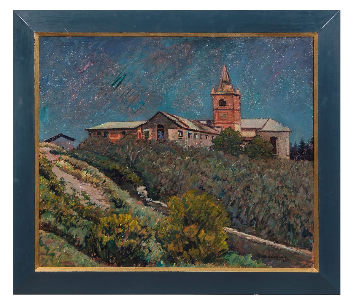 PIERO MARUSSIG , Sturla, paesaggio collinare con il campanile, 1929 circa