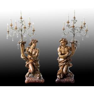Scultore italiano del XVII secolo,  coppia di candelieri