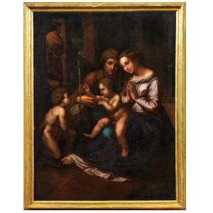 Anonimo del XVII secolo, Madonna con bambino, San Giovannino ed Elisabetta", copia da Raffaello