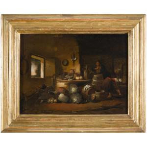 David Teniers il Giovane (alla maniera di), "Interno di cucina con figure"