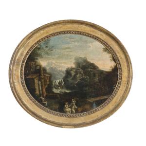 Anonimo del XVIII secolo,  "Paesaggio con due figure"