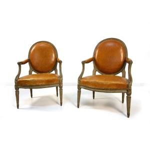 Coppia di poltrone in legno laccato, Georges Jacob, Parigi, fine del XVIII secolo