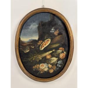 Anonimo del XVIII secolo  Natura morta con angurie e fiori