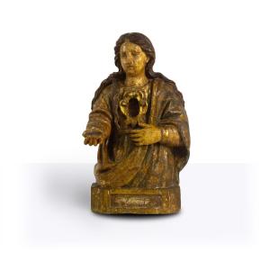 Scultura reliquiario in legno scolpito laccato e dorato, XVII secolo