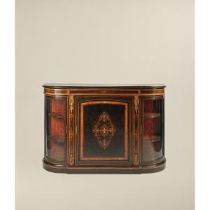 Credenza in legno ebanizzato e intarsiata in legni diversi, Inghilterra,  XIX secolo