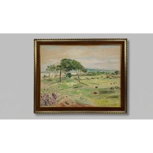 Seibezzi Fioravante, Paesaggio di campagna con alberi,1953