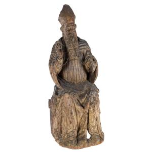 Sculture del XVII secolo,  scultura lignea raffigurante "Santo Vescovo benedicente"