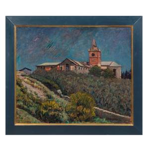 PIERO MARUSSIG , Sturla, paesaggio collinare con il campanile, 1929 circa