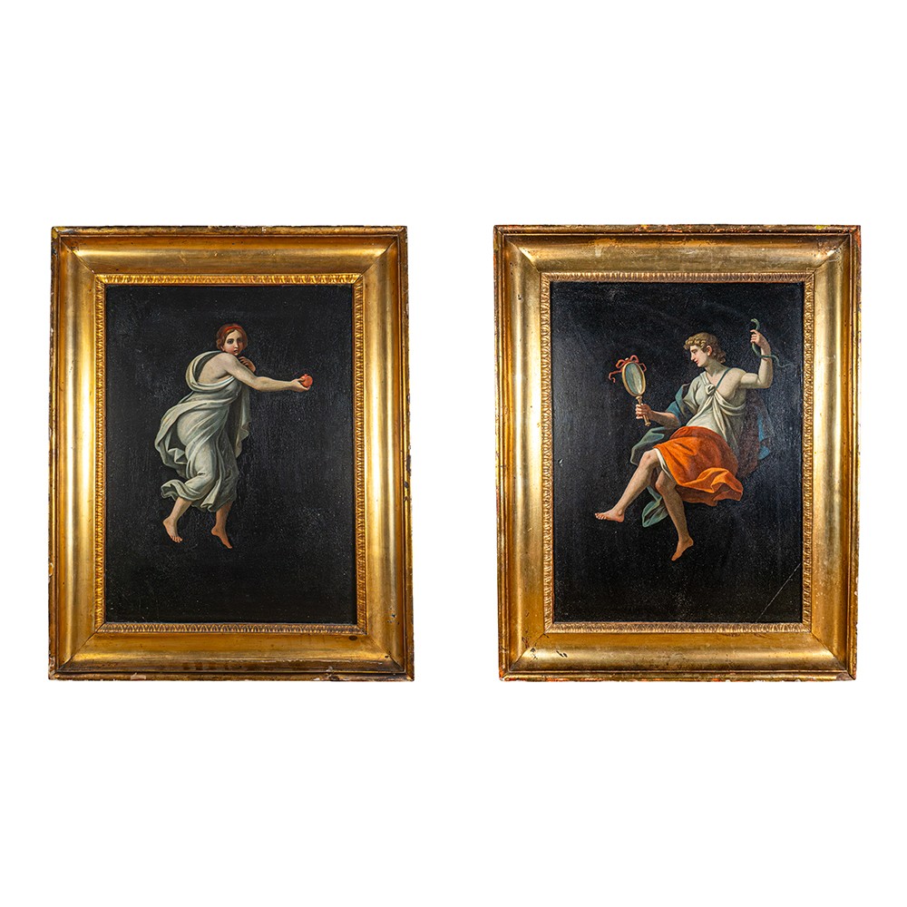 Coppia di Dipinti neoclassici con cornice dorata – Angelo Maestri