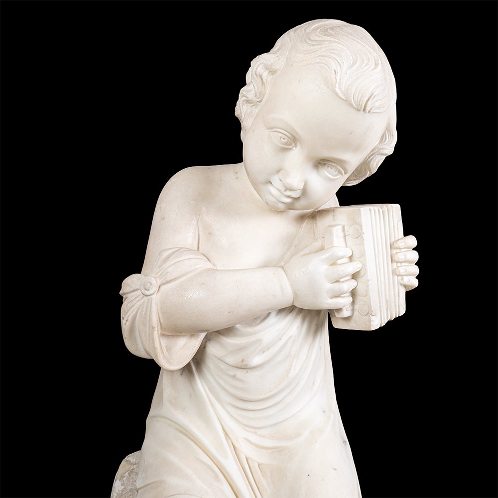 Scultura in marmo raffigurante fanciullo con cane-photo-4