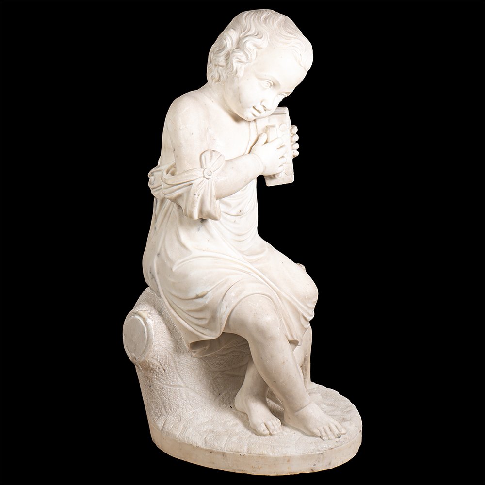 Scultura in marmo raffigurante fanciullo con cane-photo-1